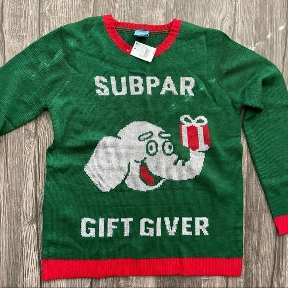 Subpar Gift Giver Elephant Christmas Long Sleeve Knit Ugly Sweater - Picture 3 of 8